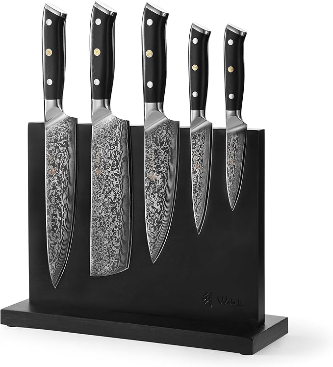 Wakoli Elite Cuisine Knife Block Set – 5-Piece Professional Damascus Kitchen Knife Set with Magnetic Block, G10 Handles & VG10 Core in Elegant Gift Box