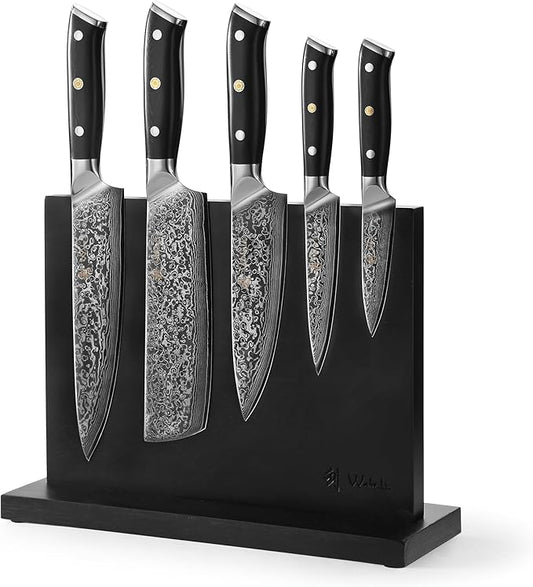 Wakoli Elite Cuisine Knife Block Set – 5-Piece Professional Damascus Kitchen Knife Set with Magnetic Block, G10 Handles & VG10 Core in Elegant Gift Box