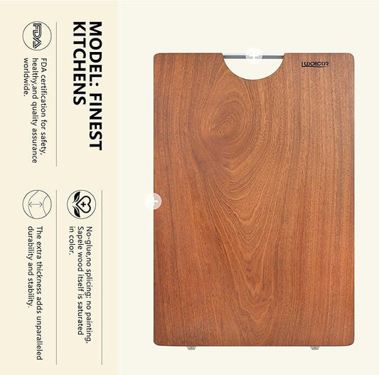 Solid Wood Cutting Board One Piece Cutting Boards Made of Entire Piece Sapele Wood, Hardwood Cutting Board Heavy Duty 17.7 * 11.8 * 1.2in (No Glue)