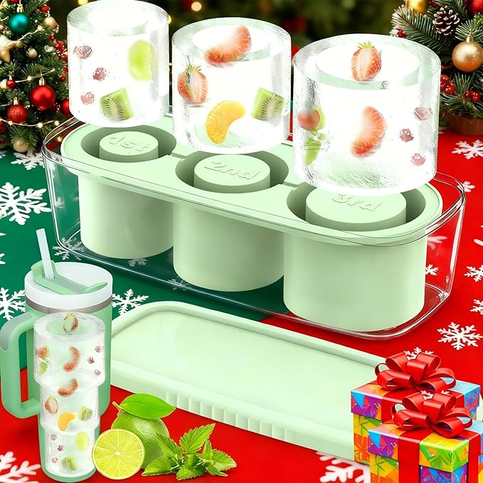 White Elephant Gifts Christmas Stocking Stuffers, Ice Cube Tray for Stanley Tumbler 20-40oz, Silicone Ice Molds for Freezer, Ice Maker for Whiskey, Coffee, BPA-free, Gift for Men(Green)