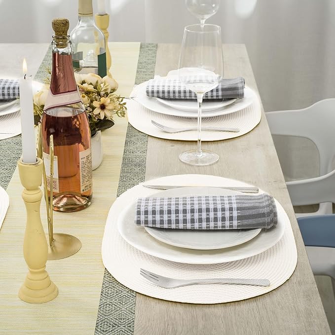 AHHFSMEI Placemats Set of 6 for Dining Table Washable Woven Non-Slip 18x12 inches Placemat Heat-Resistant Durable Table Mats for Dining Table Easy to Clean (Oval White,6)