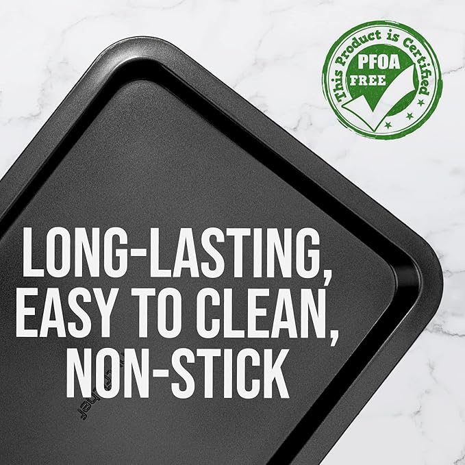 Nutrichef Large Cookie Sheet, Nonstick Gray Silicone Coating, Easy Clean & Durable Baking Sheet, Commercial Grade Oven Pan, Stackable Tray Design, Dishwasher Safe, PFOA, PFOS, PTFE Free, 17" x 11.5"