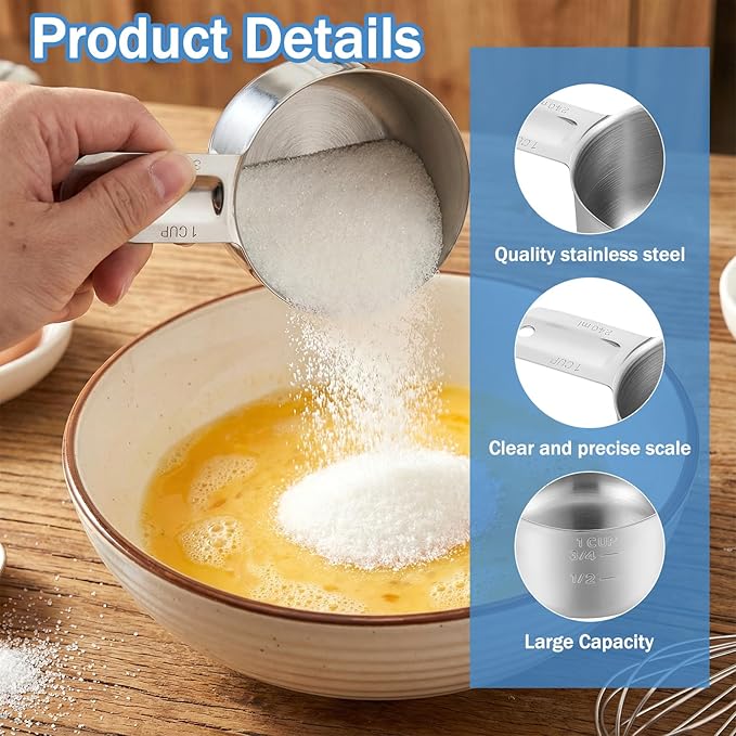 4 Pack 1 Cup Stainless Steel Measuring Cup Metal Measuring Cups with Handle Kitchen Cooking Gadgets Rice Measuring Cup for Wet and Dry Ingredients (240 ml | 240 cc | 8 oz)