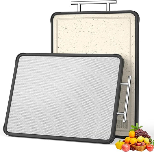 Dishwasher Safe 316 Stainless Steel Cutting Board for kitchen, Double-Sided 316/Wheat Straw PP, Scratch-Resistant Chopping Board with Juice Groove&Grinding Area, Large Size 16"*11"(Cream)
