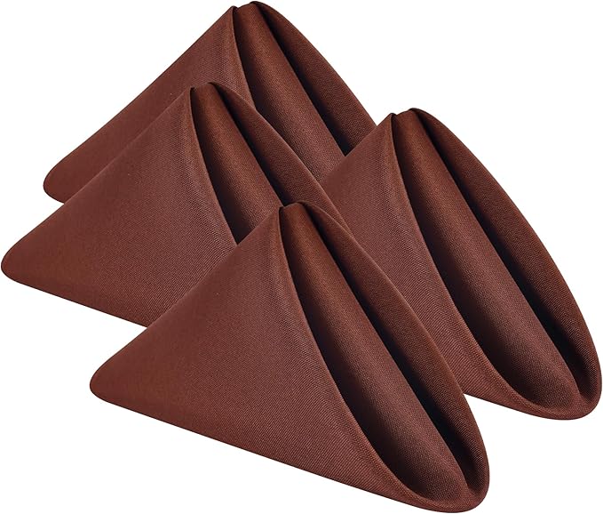 Wolkemer Set of 4 Chocolate Cloth Napkins 17 x 17 Inches Solid Washable Polyester Dinner Napkins with Hemmed Edges for Dinners Parties Weddings Banquets Events Table Decoration