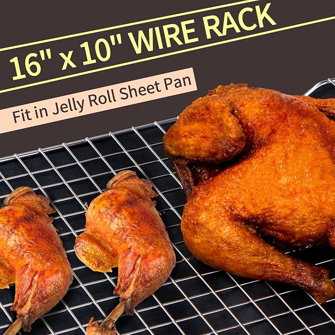 Cooling Rack for Baking, 16x10 Inches Baking Rack, Thick Wire Cookie Rack for Cooking, Roasting, Grilling, Drying, Oven Safe, Fits Half Sheet Pan