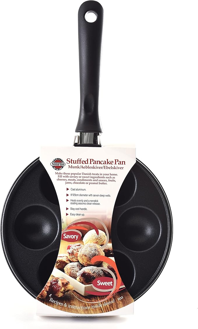 Norpro Nonstick Stuffed Pancake Pan, Munk/Aebleskiver/Ebelskiver 16.5″ x 9″ x 1.25″ Black