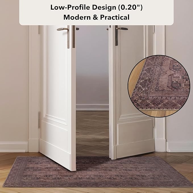 Kuden 3x5 Small Rug, Machine Washable, Non-Slip Backing, Vintage Style, Soft, Low Pile, Area Rugs for Entryway Kitchen Indoor Entrance