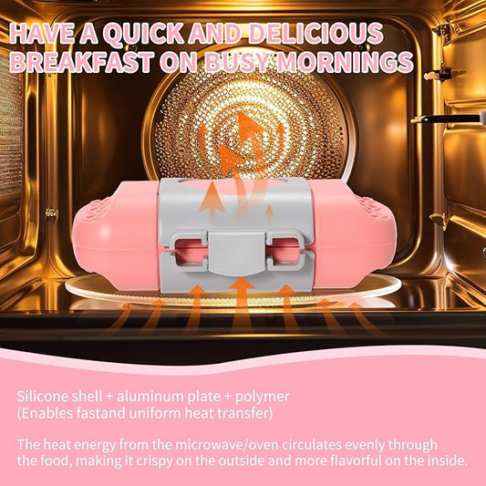 Microwave Toastie Sandwich Maker, Nonstick Plate Microwave Panini Grilled Cheese Maker, Versatile Wireless Small Toaster Hot Dog, Dishwasher Safe, Fast Cooking for Breakfast, Snacks, Pink