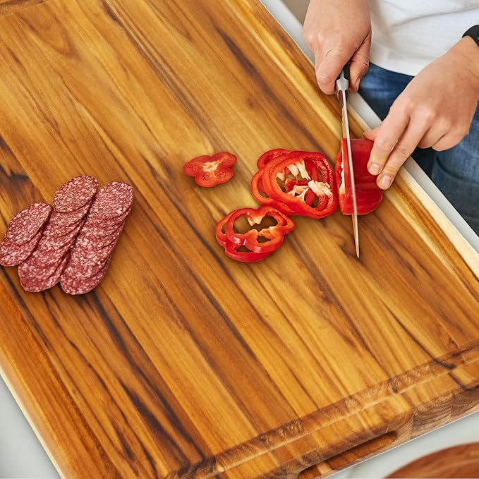 VaeFae Large Teak Wood Cutting Board, Heavy Kitchen Chopping Board for Meat and Vegetables, XXX-Large Size (24 x 18 inches)