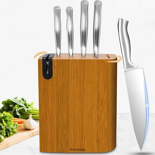 Knife Set, 6-Piece Kitchen Knife Set with Wooden Knife Block and Built-in Sharpener, Stainless Steel Sharp knives set for kitchen, Knife Block Set