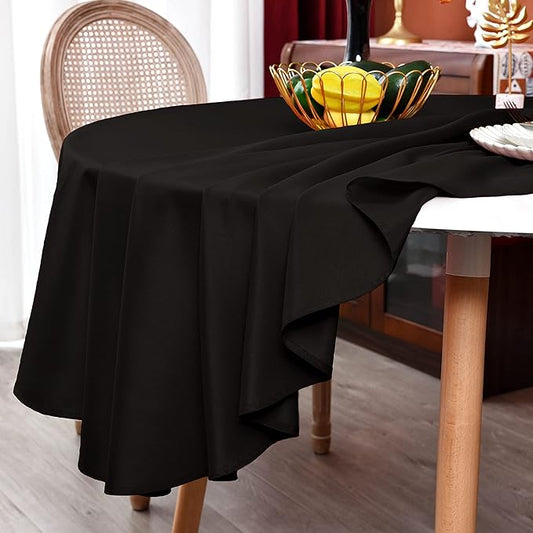 MEANMOY 2 Pack Black 210 GSM Water & Stain Resistant Round Tablecloth - Solid 60 Inch Circle Table Cloth Cover in Wrinkle Free Washable Wipe Clean Polyester for Wedding, Party, Banquet (2 Pcs)