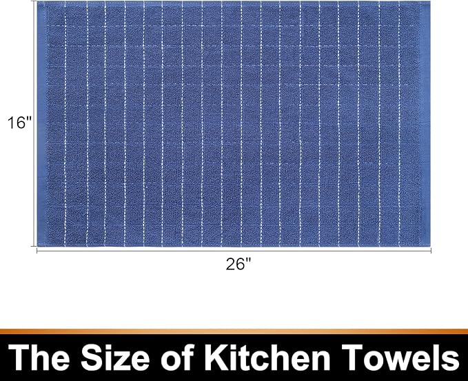 Mordimy 100% Cotton Terry Cloth Kitchen Towels, Super Soft and Absorbent Dish Towels for Drying, Checkered Designed Hand Towels for Kitchen, 16 x 26 Inches, 6 Pack, Navy