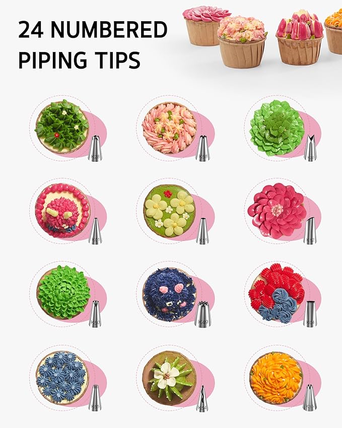 Syntus 65 PCs Cake Decorating Kit with Cake Stand Turntable, Cake Baking Supplies 30+1 Piping Bags, 24 Piping Tips, Offset & Straight Spatulas, 3 Scrapers, Leveler, 2 Couplers & 1 Tips Brush