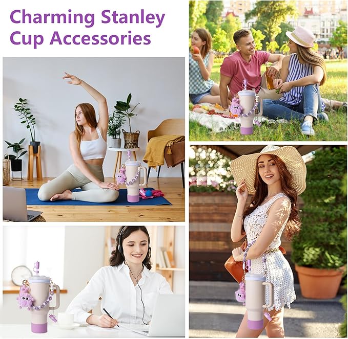 Stanley Cup Accessories Set I Water Bottle Handle Strap, Silicone Cup Boot, Lipstick Holder, Keychain Charms & Handle Charms,Straw Topper Accessories for Stanley Cups 40oz/30oz