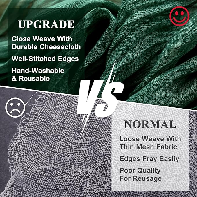 Wokceer Cheesecloth Table Runner Christmas 12Pack 10FT Emerald Green Boho Gauze Cheese Cloth Table Runner for Party Rustic Sheer Table Runners for Baby Bridal Shower Wedding Easter Table Decor