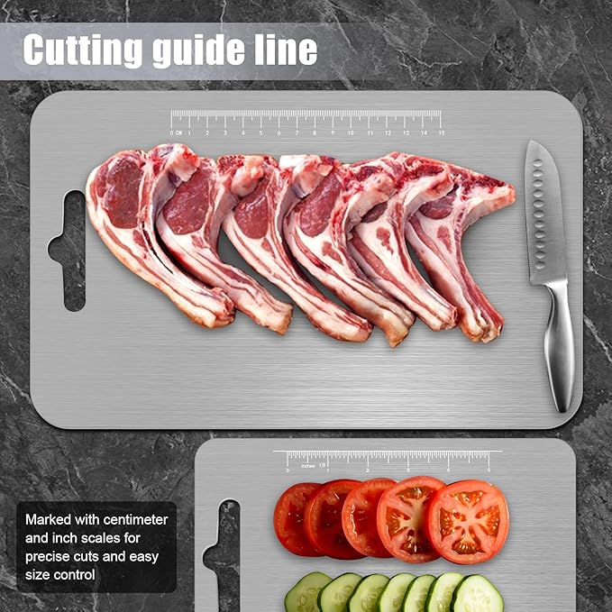 Titanium Cutting Board - 100% Pure Titanium Metal Cutting Board for Kitchen, Non Toxic Chopping Board Set, Double-Sided for Meat, Fruit, Vegetables, Dishwasher Safe (Set (S+M+L))