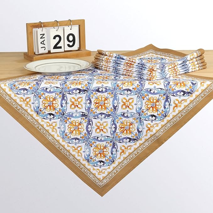 Boho Floral Print Cloth Napkins 100% Cotton, 18" X 18" Dinner Napkins Cloth Set, Washable Napkins for Home, Kitchen, Dinner, Party, Wedding, Cocktail, Set of 4