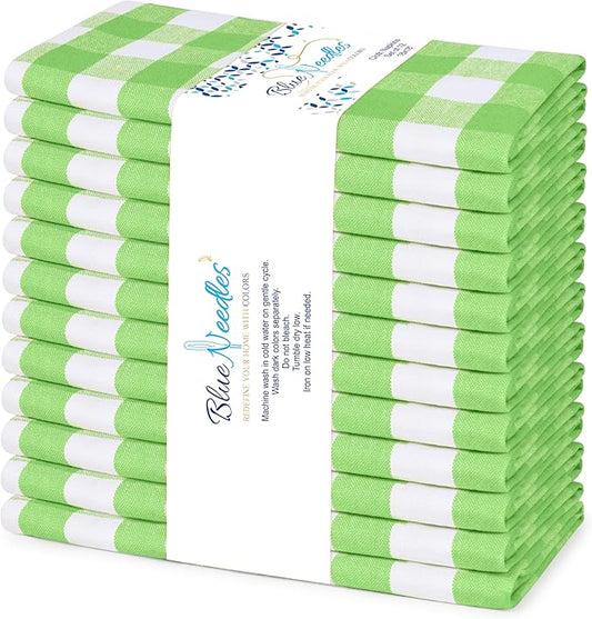 Blue Needles Gingham Buffalo Plaid Cloth Napkins 100% Cotton Set of 12 Dinner Table Napkins 18x18 inch Soft Reusable Washable Perfect for Wedding Parties & Everyday Use - Apple Green & White