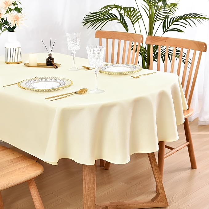Wolkemer Small Oval Tablecloth 52 x 70 Inch Washable Fabric Table Cloth Solid Ivory Table Cover for Dining Wedding Party Banquet Tabletop Decoration