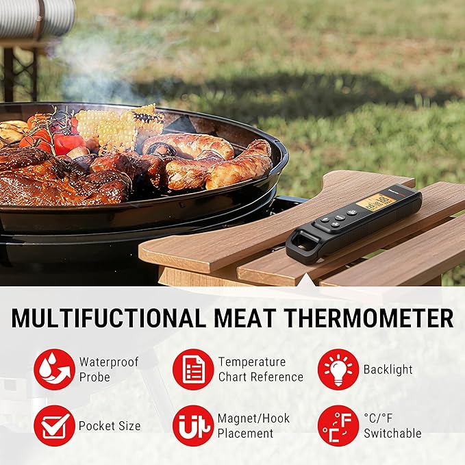 ThermoPro 2-in-1 Instant Read Thermometer for Cooking, Infrared Thermometer Cooking Thermometer with Meat Probe, Non-Contact Laser Meat Thermometer for Griddle Grill Pizza Oven HVAC Pool, Black