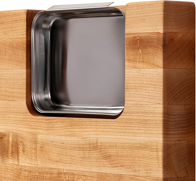 John Boos Newton Prep Master Series Rectangular Wooden Maple Cutting Board 15”x14” – 2.25” Thick, 14-lb Reversible Butcher Block with Catch Pan, Sloped Juice Groove & Edge-Grain – Made in the USA