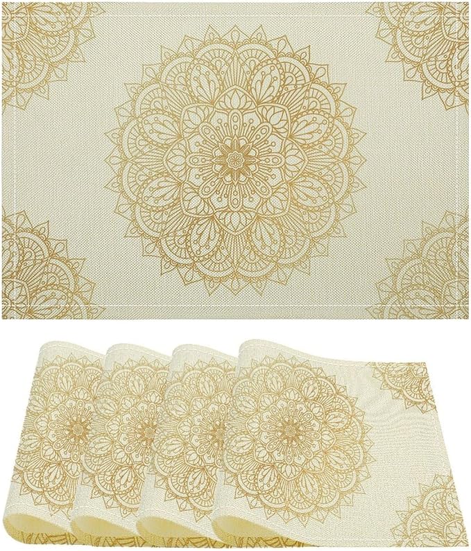 Boho Mandala Placemats Set of 4 Bohemia Floral Art Printed Dining Table Mats for Restaurant Home Kitchen Holiday Picnic Party Decor 12x18in