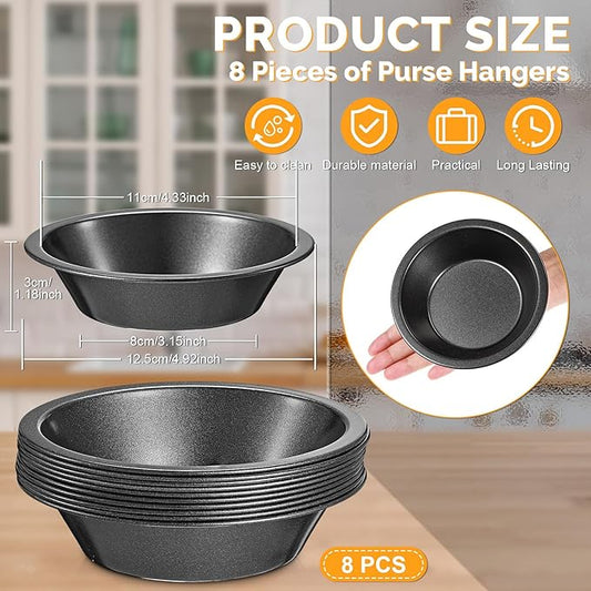 Gandeer 8 Pcs mini pie tins Pie Pan Dish for Baking Carbon Steel Pizza Nonstick Plate Bakeware Set Oven Air Fryer Cake Bread Meat (4 Inch,Black)