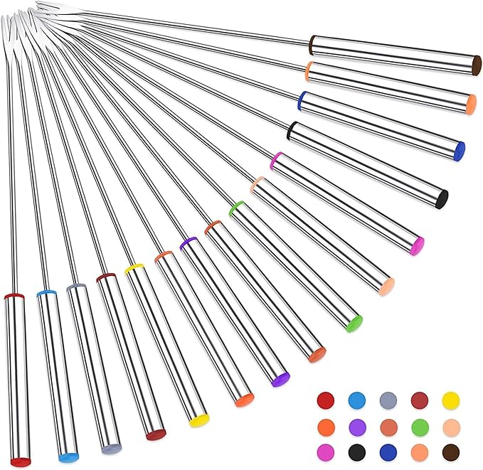 15pcs 9.6 Inch Fondue Sticks Stainless Steel Barbecue Fruit Dessert Forks with Heat Resistant Handle for Roast Meat Chocolate Dessert Cheese Marshmallows