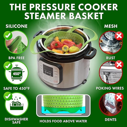 Avokado Silicone Steamer Basket for 8qt Instant Pot [3qt, 6qt avail], Ninja Foodi, Other Pressure Cookers - 100% Food Safe, BPA-Free, Dishwasher Safe Collapsible Vegetable Steamer Basket & Strainer