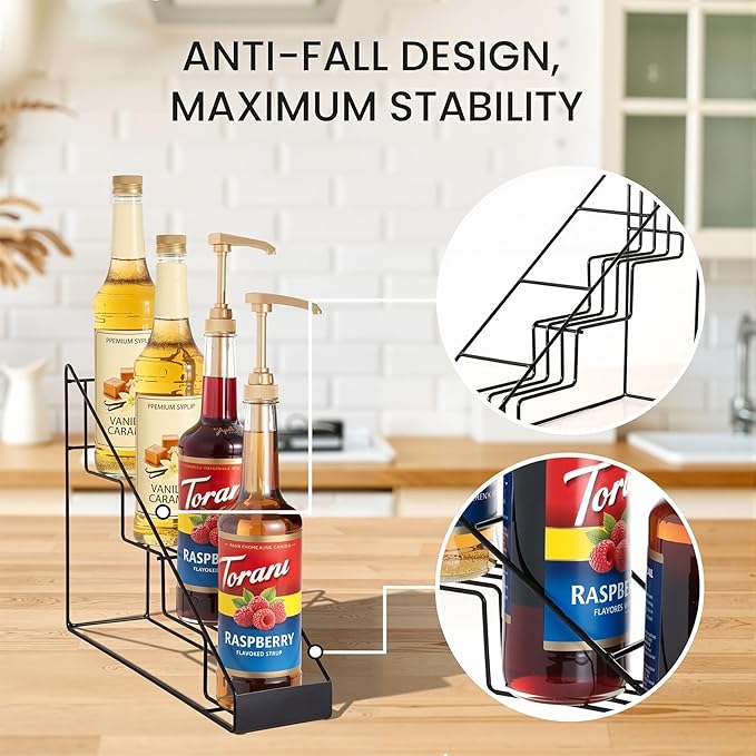 mustry Coffee Syrup Rack for Coffee Bar Accessories, Coffee Syrup Holder Fits with Torani and Monin Syrup, Coffee Bar Rack Holds 4 Bottles, 2 Pack