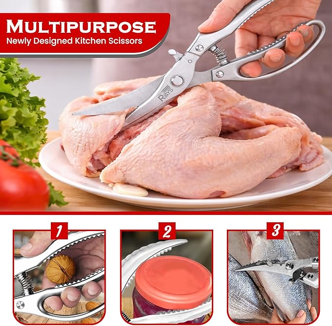 Poultry Scissors- Professional Heavy Duty Kitchen Shears for Spatchcocking Chicken and Meat Cutting- Multi-Purpose Kitchen Scissors for Food - Stainless Steel