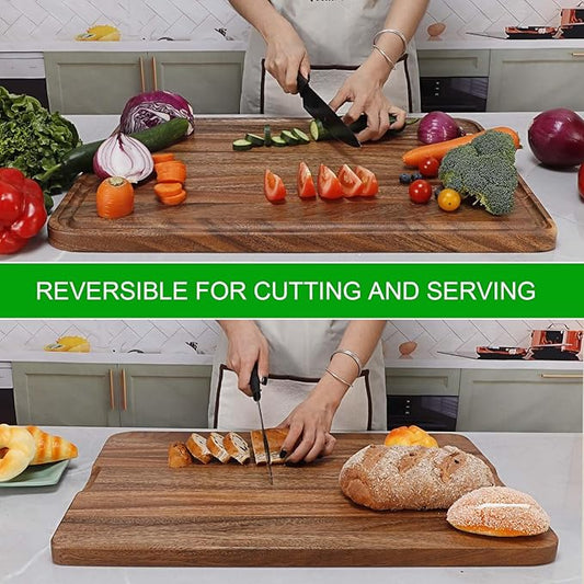 Extra Large Bamboo Wood Cutting Board for Kitchen, XXL Organic Acacia Wooden Butcher Block Chopping/Carving Board with Juice Groove for Turkey, Meat, Veggies, BBQ (XXL, 24" x 16"）