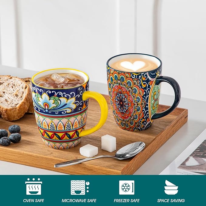 vancasso 12 oz Coffee Mugs Set of 6, Ceramic Mug with Handle, Boho Coffee Cups for Latte, Cappuccino & Hot Chocolate, Dishwasher & Microwave Safe Gift Set, Series SIMI
