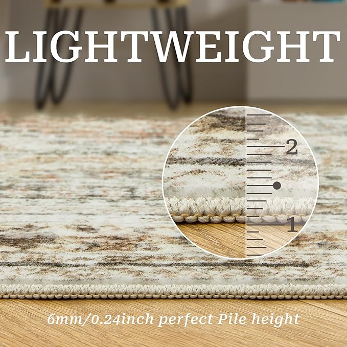 Washable Runner Rugs for Bedroom - 2x6 Runner Rug Non Slip, Ultra-Thin Entryway Runner, Soft Abstract Kitchen Runner for Hallway, Laundry, Bathroom, Indoor Door Mat(2'x6', Brown/Pink)