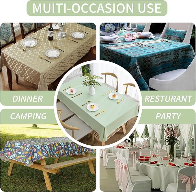 Rectangle Table Cloth,100% Waterproof Tablecloth Oil Proof Spill Proof Vinyl Table Cloth, Wipe Clean Plastic Table Cover for Dining, Camping, Indoor and Outdoor 54" x 84",Green