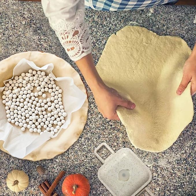 PLANTIONAL Pie Weights - 1.5 LB Ceramic Stoneware Beans in Wheat Straw Container for Blind Baking Pastry Crusts (Green)