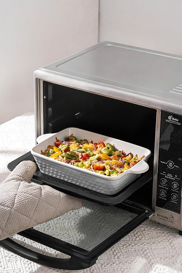 Casserole Dishes for Oven - Ceramic Bakeware Sets of 4, Rectangular Baking Deep Dishes with Handles, Lasagna Pans for Kitchen Cooking & Wedding Gift, Embossed