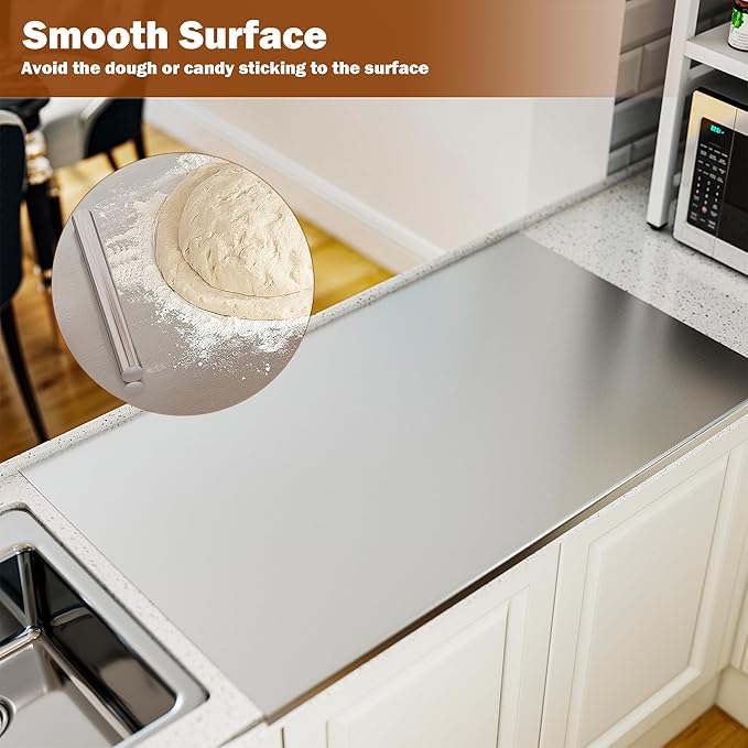 ISXACFF Large Cutting Board 35.4" L X 22.8" W Stainless Steel Cutting Board with Lip Metal Baking Board Non Stick Thick Board with Rolling Pin for Meat Fruits Vegetables Bread and Baking
