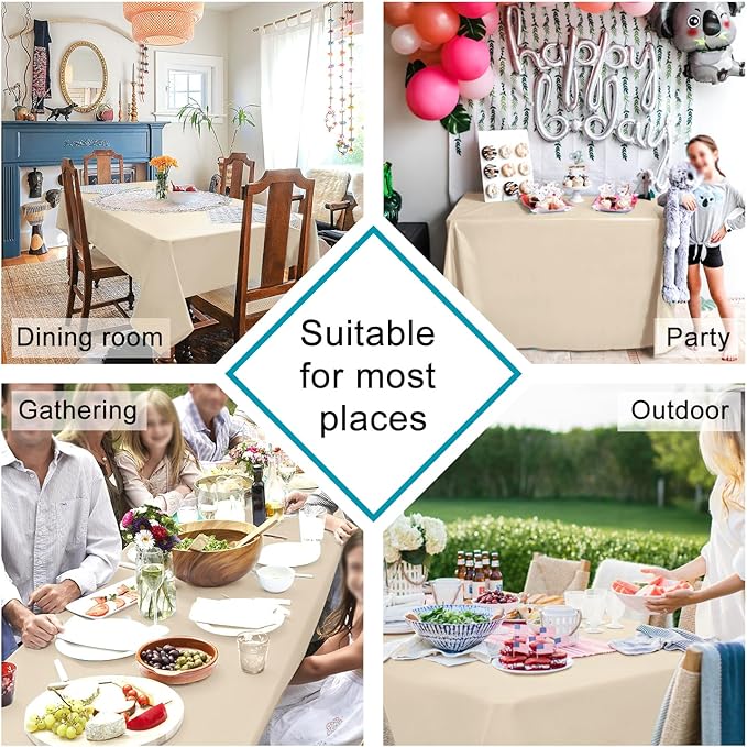 Hiasan Waterproof Tablecloth Rectangle - Washable Fabric Table Cloth for Dining Room Kitchen Birthday Party and Outdoor Use, Beige, 54 x 80 Inch