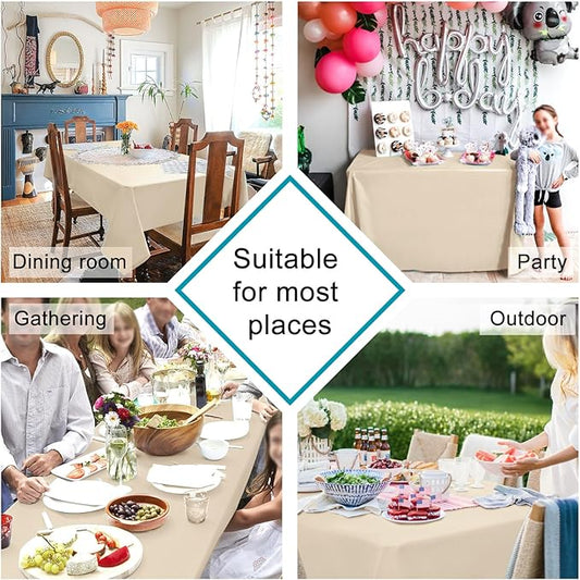 Hiasan Waterproof Tablecloth Rectangle - Washable Fabric Table Cloth for Dining Room Kitchen Birthday Party and Outdoor Use, Beige, 60 x 140 Inch