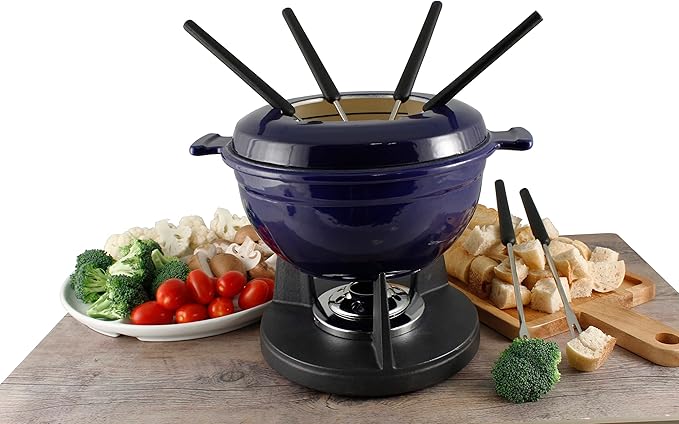 Swissmar F66541 Lucerne 10 Piece Cast Iron Fondue Set, Indigo Blue