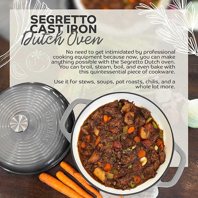 Segretto Cookware Enameled Cast Iron Dutch Oven, 6 Quarts, Light Green