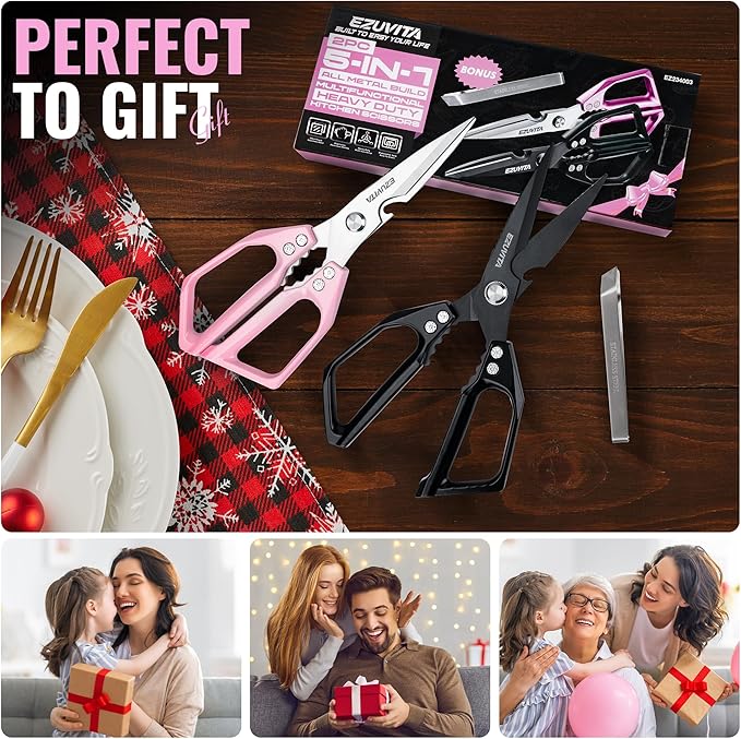 2PC 5-in-1 Multifunctional Heavy-Duty Kitchen Scissors Set, All Purpose Kitchen Shears with Stainless Steel Blades, Dishwasher Safe Poultry Shears, Perfect for Meat, Fish, Turkey, Vegetables