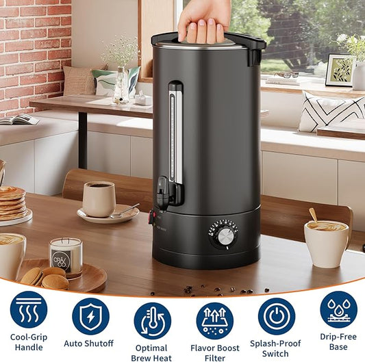 Garvee 12 L/80 Cups Coffee Urn-3.2 gal Double Wall Commerical Coffee Maker for Buffet Catering Wedding Gathering,Large Capacity Hot Coffee Dispenser,Stainless Steel Hot Water Urn-Black