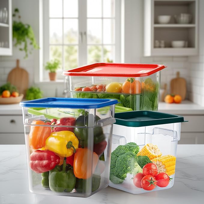 STEELUS 4 Pack 22 Quart Food Storage Containers with Lids, Polycarbonate Square Commercial Food Containers, NSF, Clear, New Version