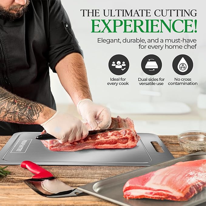 Titanium Cutting Board 2Pcs – Pure 100% Titanium Cutting Boards for Kitchen, Durable Titanium Chopping Board, Cutting Boards, Stainless Steel Cutting Board - Non-Slip Edges, Metal Board