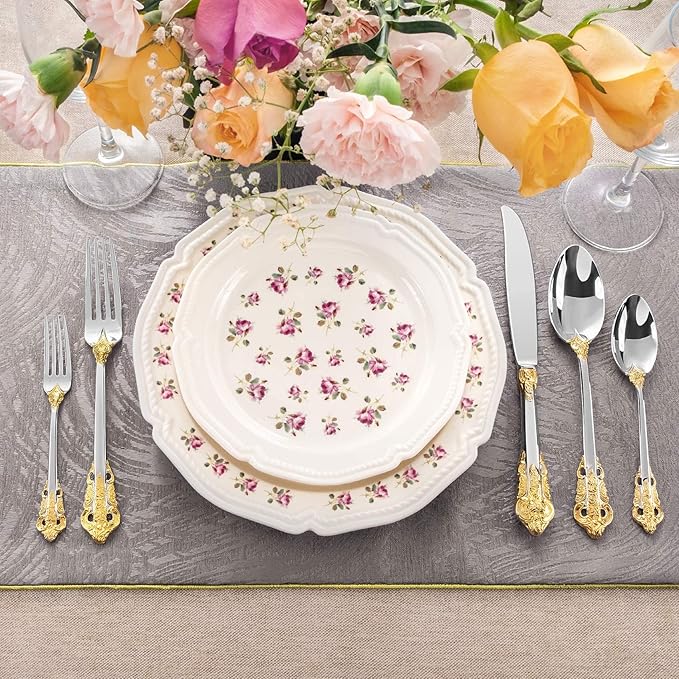 KEAWELL Gorgeous Dinner Knife, Set of 4, 18/10 Stainless Steel, Mirror Polished, Luxury Dinner Knife Set. (Gold Accent)