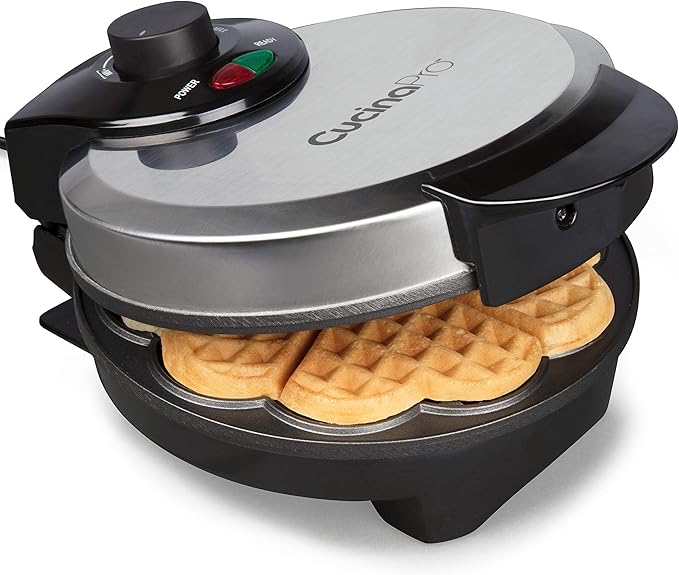 Heart Waffle Maker- Make 5 Mini Heart Shaped Waffles, Special Loved Ones Breakfast- Easy Clean Non-stick Baker, Electric Waffler Griddle Iron with Adjustable Temperature Control- Mother's Day Gift