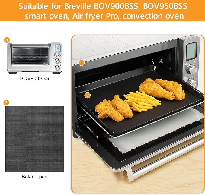GWYSY 4 Packs Oven Liners for Bottom of Oven, 16"x12" Pre-Cut Rectangle Reusable Fiberglass Heat Resistant Non-Stick Mats for Breville BOV900BSS BOV950BSS Smart Oven Air Fryer Pro Convection Oven